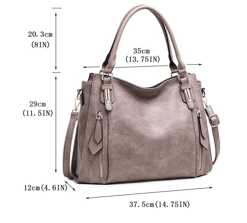 ITSCOSY Women Tote Bag Handbags PU Leather Fashion Hobo Shoulder Bags with Adjustable Shoulder Strap, M, Khaki-C - Image 4